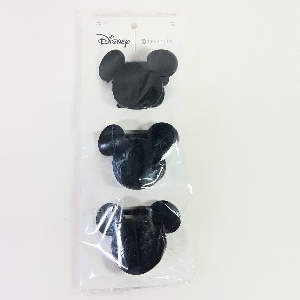 Disney Teleties Mickey Mouse The Flat Hair Clip 3 in Package Black NIP